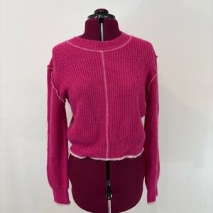 PaperMoon Women's Hot Pink Crewneck Ribbed Sweater sz S